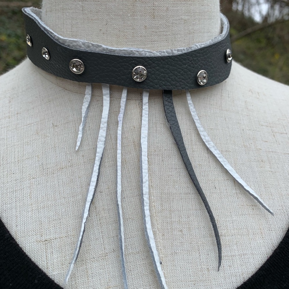 Rhinestone Leather Adjustable Choker